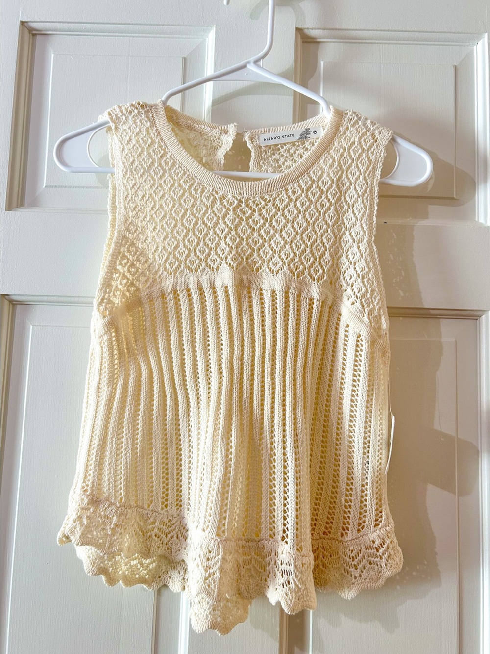 NWT Altar'd State Cream Open-Knit Crochet Tank Top Boho